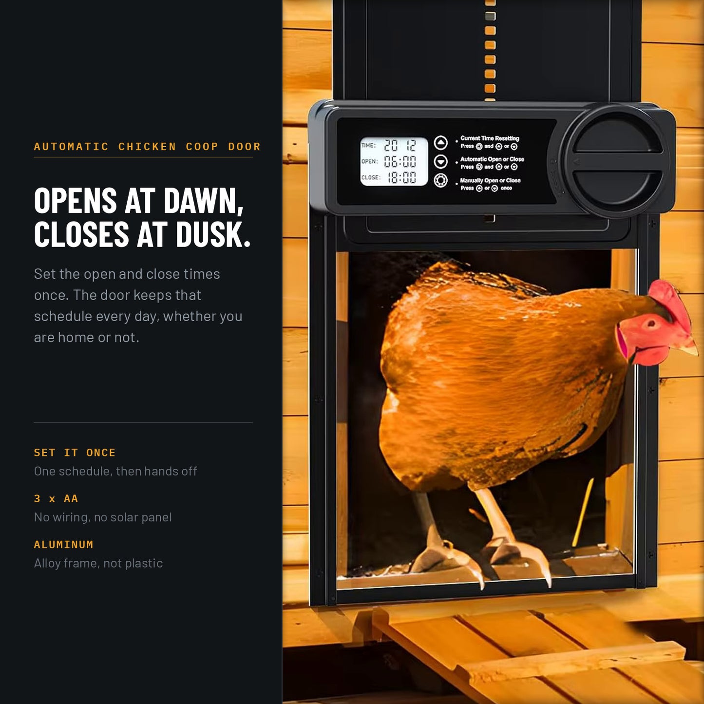 Automatic Chicken Coop Door with Timer | Predator-Proof Aluminum