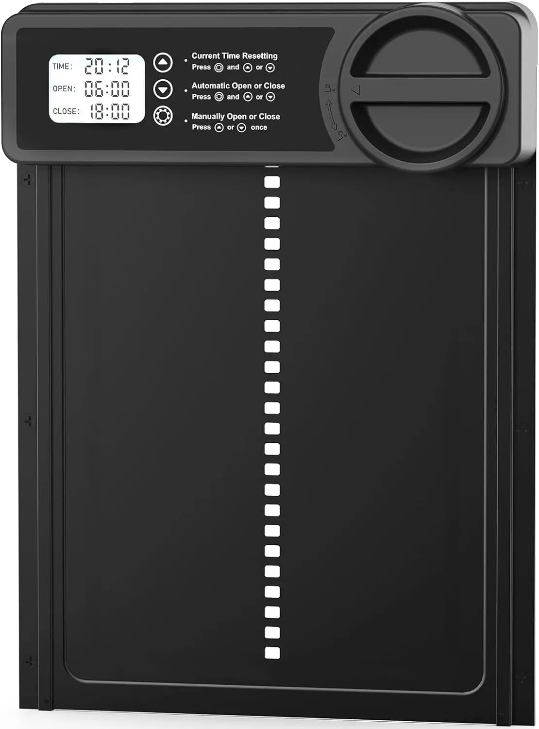 Timer-controlled chicken coop door in use on a backyard coop