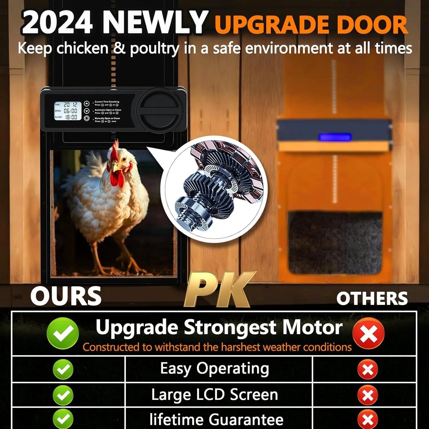 Automatic coop door dimensions, 36 x 27 x 8 cm unit size diagram